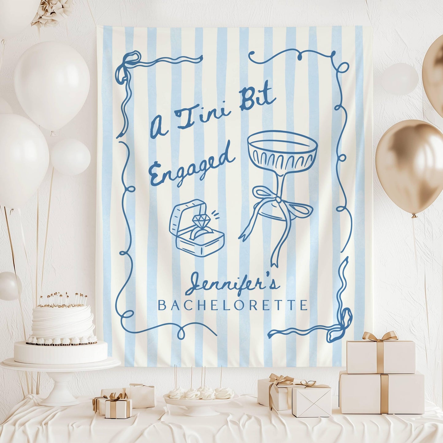 A Tini Bit Engaged Banner Martini Bachelorette Backdrop Bride in a Tini Bit Wall Tapestry Martini Engaged Bridal Shower Decor - LAUMIANstudio