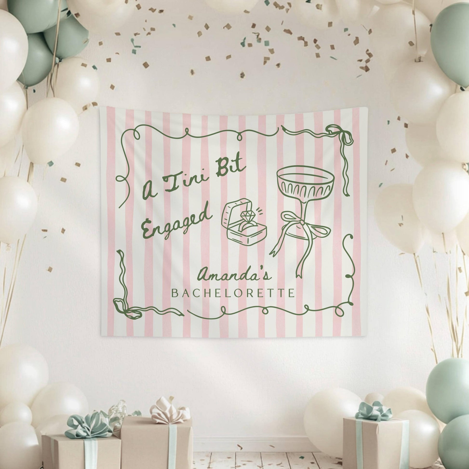 A Tini Bit Engaged Banner Martini Bachelorette Backdrop Bride in a Tini Bit Wall Tapestry Martini Engaged Bridal Shower Decor - LAUMIANstudio
