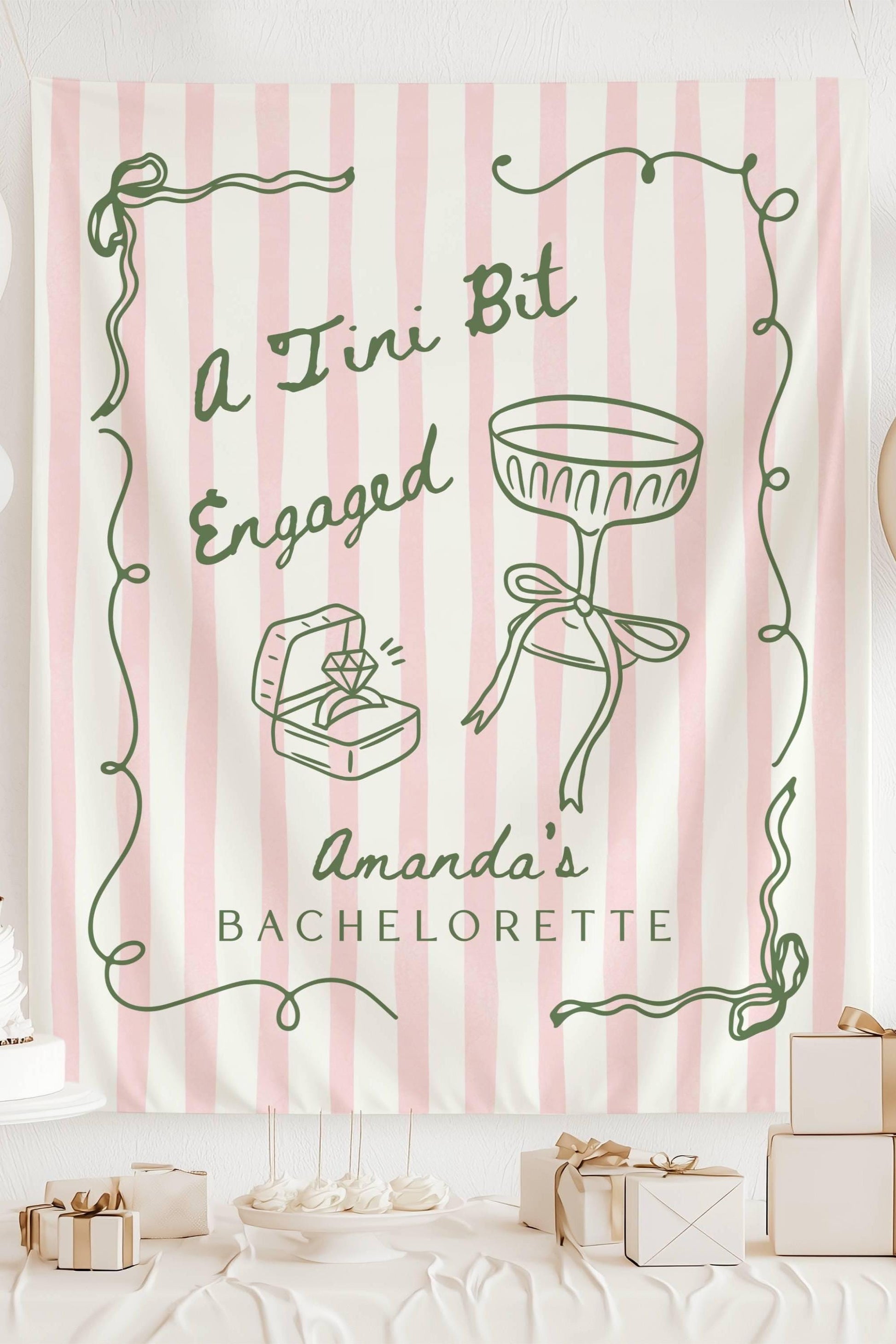 A Tini Bit Engaged Banner Martini Bachelorette Backdrop Bride in a Tini Bit Wall Tapestry Martini Engaged Bridal Shower Decor - LAUMIANstudio