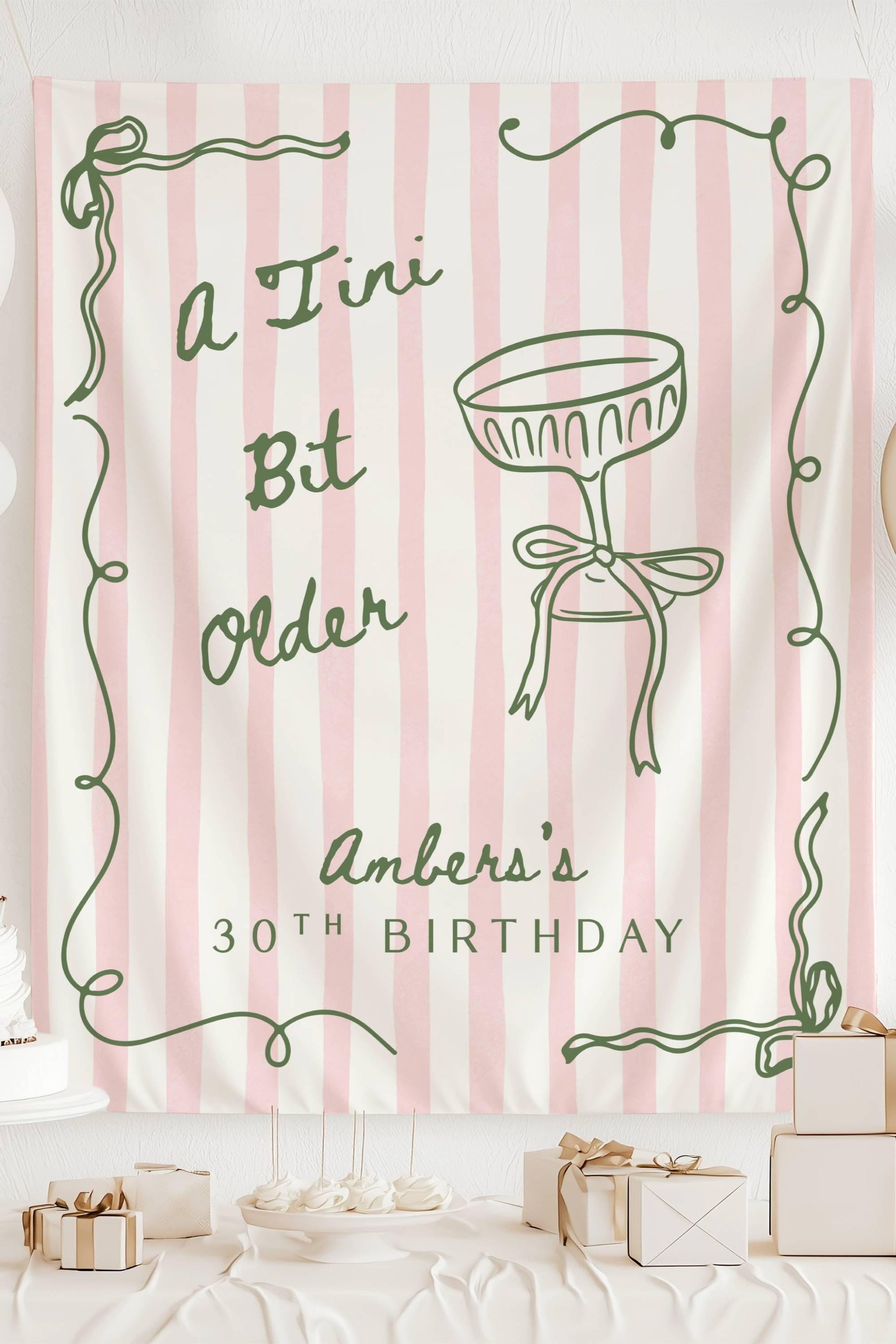 A Tini Bit Older Banner Tini Bit Older Birthday Party Decor Martini 30th Birthday Backdrop Girly Cocktail 20th Birthday Wall Tapestry - LAUMIANstudio