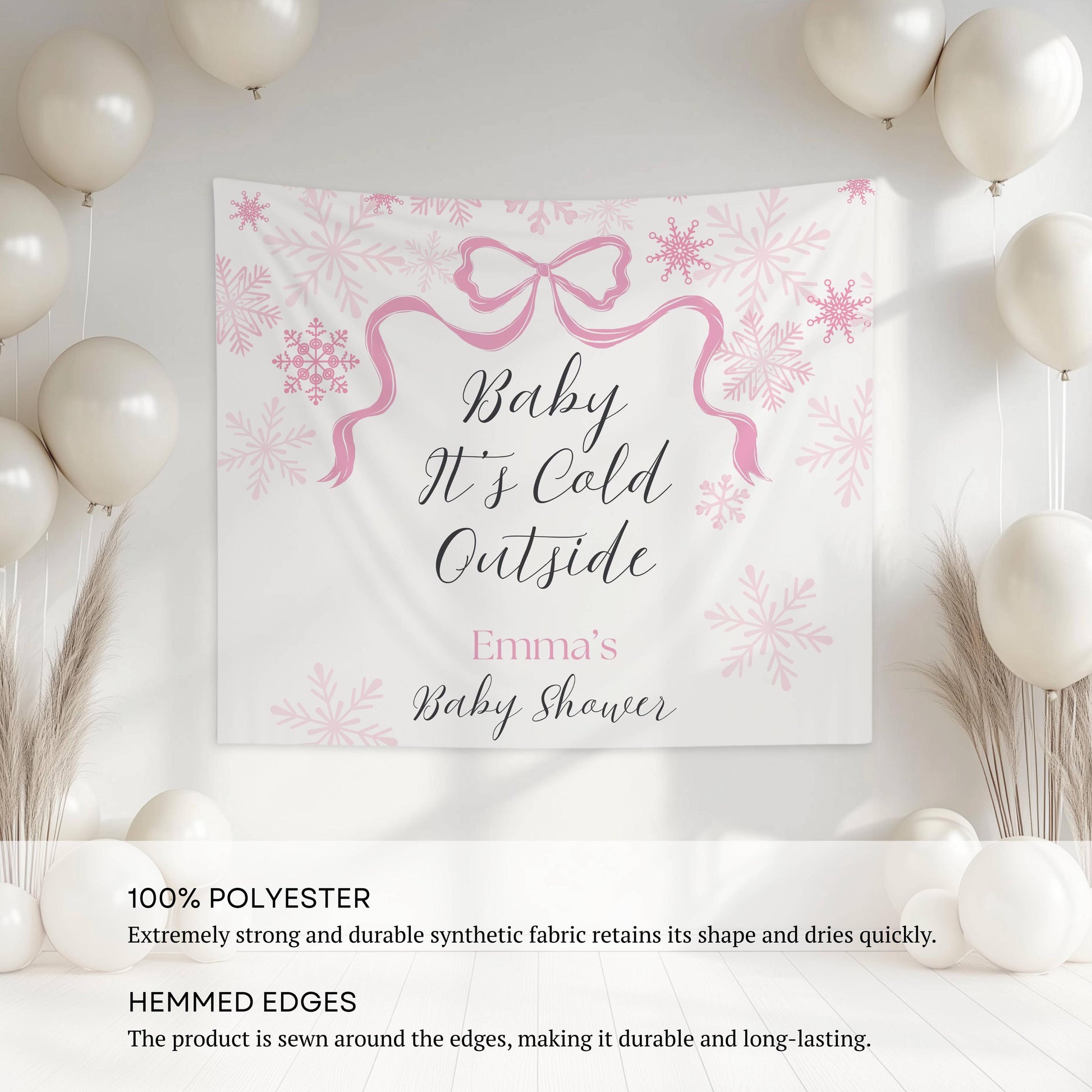 Baby Its Cold Outside Banner Pink Snowflake Baby Shower Backdrop Winter Baby Girl Shower Welcome Sign Outside Pink Bow Party Decor - LAUMIANstudio