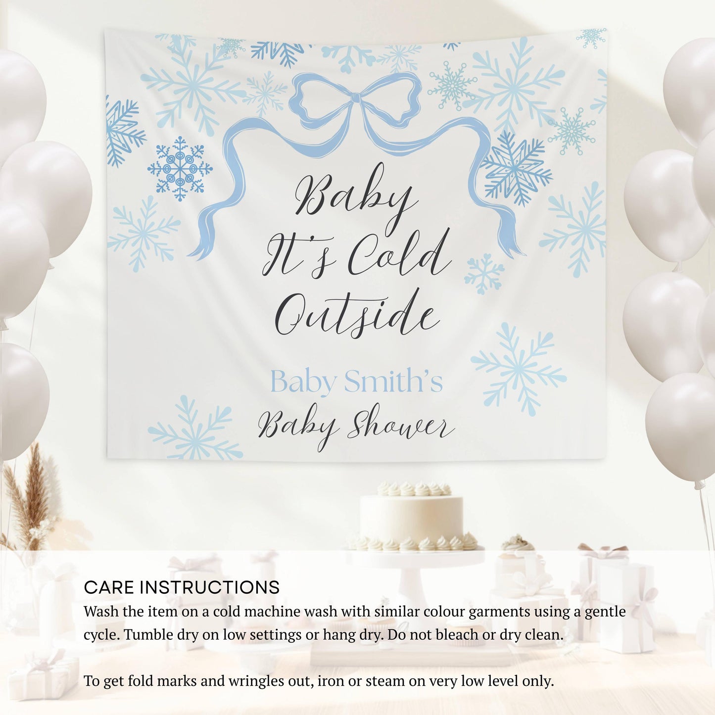 Baby Its Cold Outside Banner Pink Snowflake Baby Shower Backdrop Winter Baby Girl Shower Welcome Sign Outside Pink Bow Party Decor - LAUMIANstudio