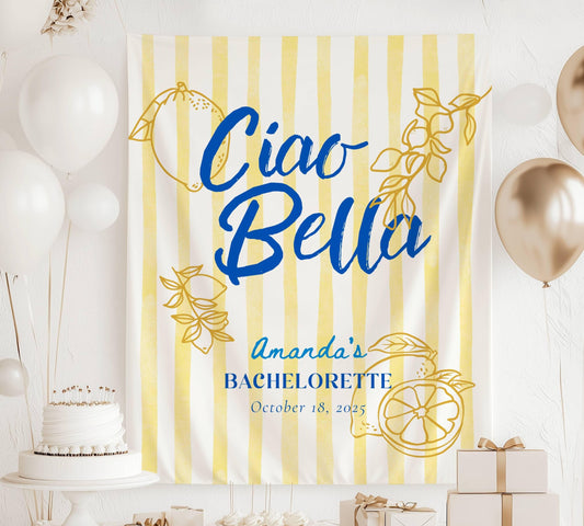 Ciao Bella Bachelorette Banner Italian Bachelorette Party Decor Ciao Bride Personalized Backdrop Ciao to Miss Bridal Shower Welcome Sign - LAUMIANstudio