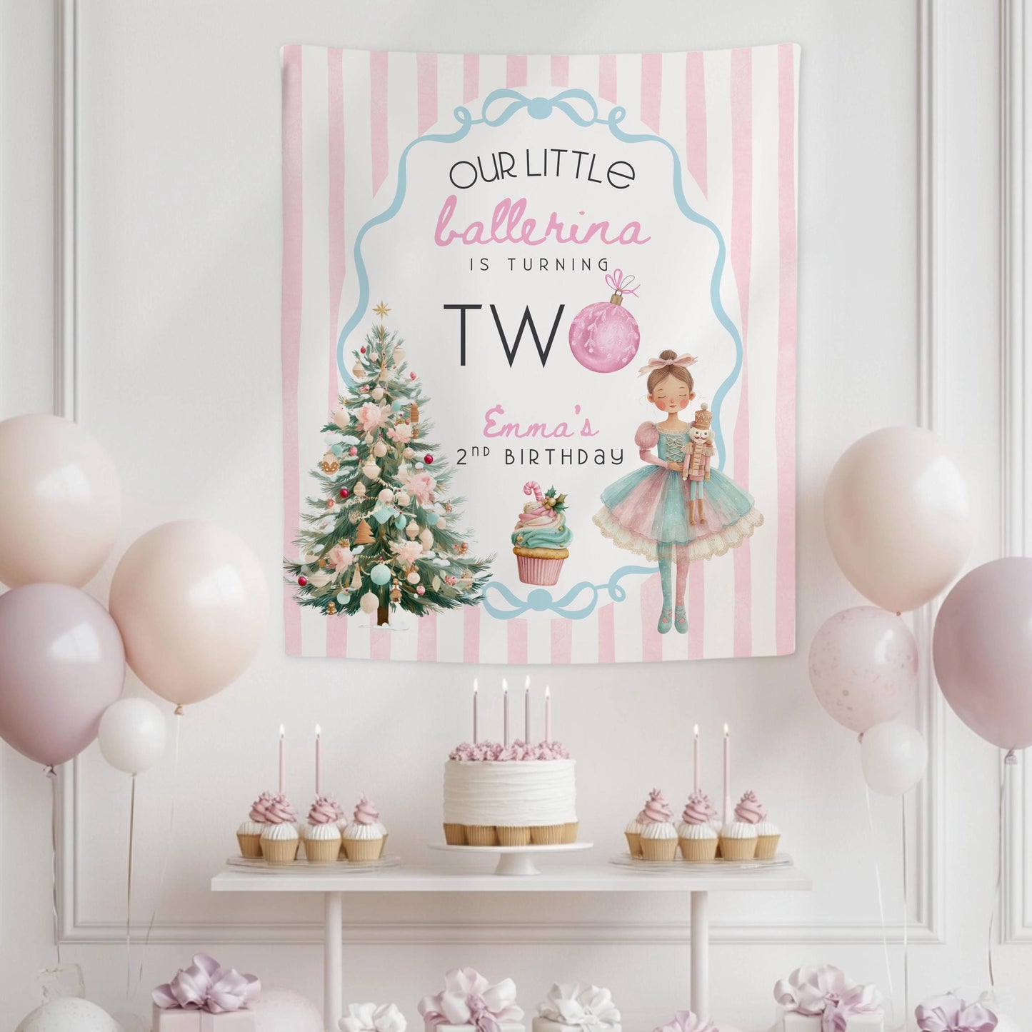 Winter 1st Birthday Banner Baby Girl is Turning One Backdrop Winter Ballerina Birthday Party Decor Nutcracker Ballet Banner Little Sugarplum - LAUMIANstudio