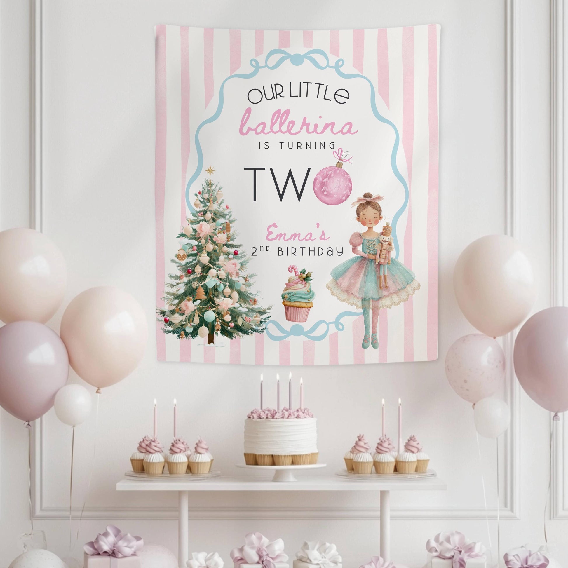 Winter 1st Birthday Banner Baby Girl is Turning One Backdrop Winter Ballerina Birthday Party Decor Nutcracker Ballet Banner Little Sugarplum - LAUMIANstudio