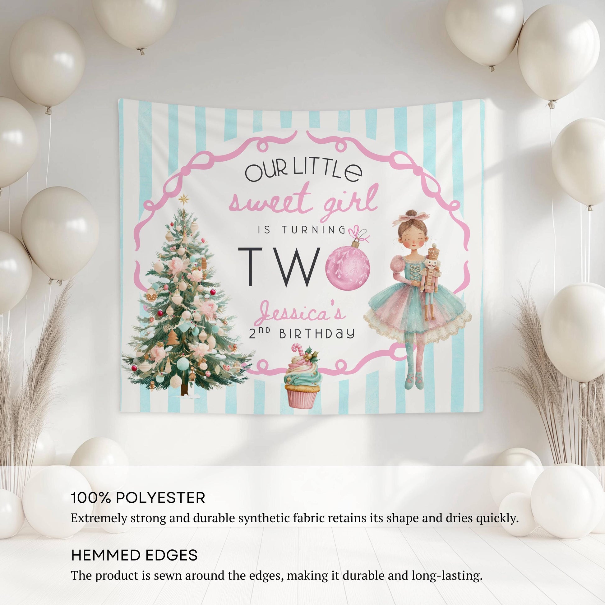 Winter 1st Birthday Banner Baby Girl is Turning One Backdrop Winter Ballerina Birthday Party Decor Nutcracker Ballet Banner Little Sugarplum - LAUMIANstudio