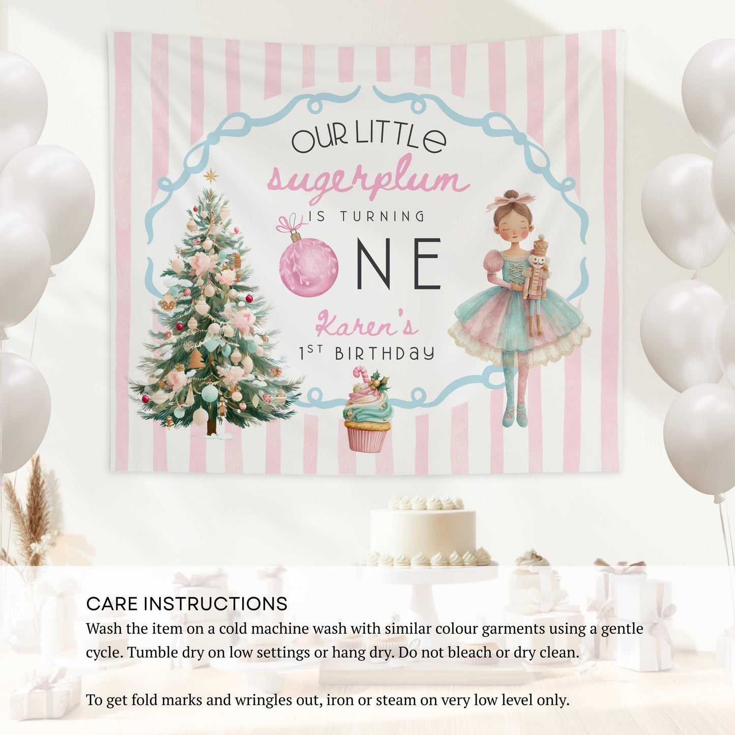 Winter 1st Birthday Banner Baby Girl is Turning One Backdrop Winter Ballerina Birthday Party Decor Nutcracker Ballet Banner Little Sugarplum - LAUMIANstudio