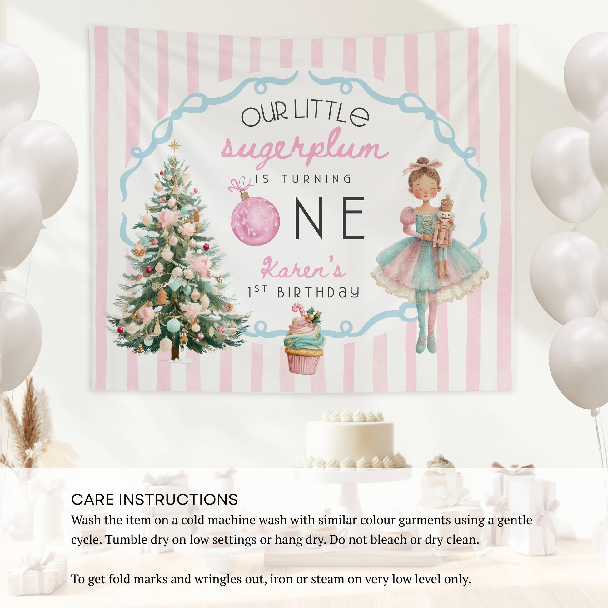 Winter 1st Birthday Banner Baby Girl is Turning One Backdrop Winter Ballerina Birthday Party Decor Nutcracker Ballet Banner Little Sugarplum - LAUMIANstudio