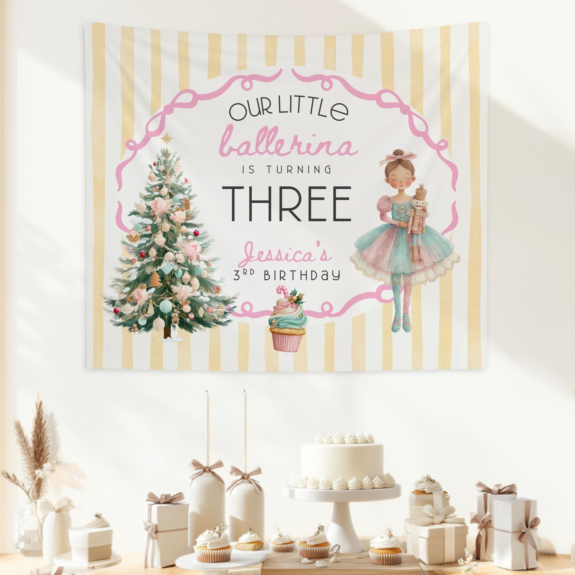 Winter 1st Birthday Banner Baby Girl is Turning One Backdrop Winter Ballerina Birthday Party Decor Nutcracker Ballet Banner Little Sugarplum - LAUMIANstudio