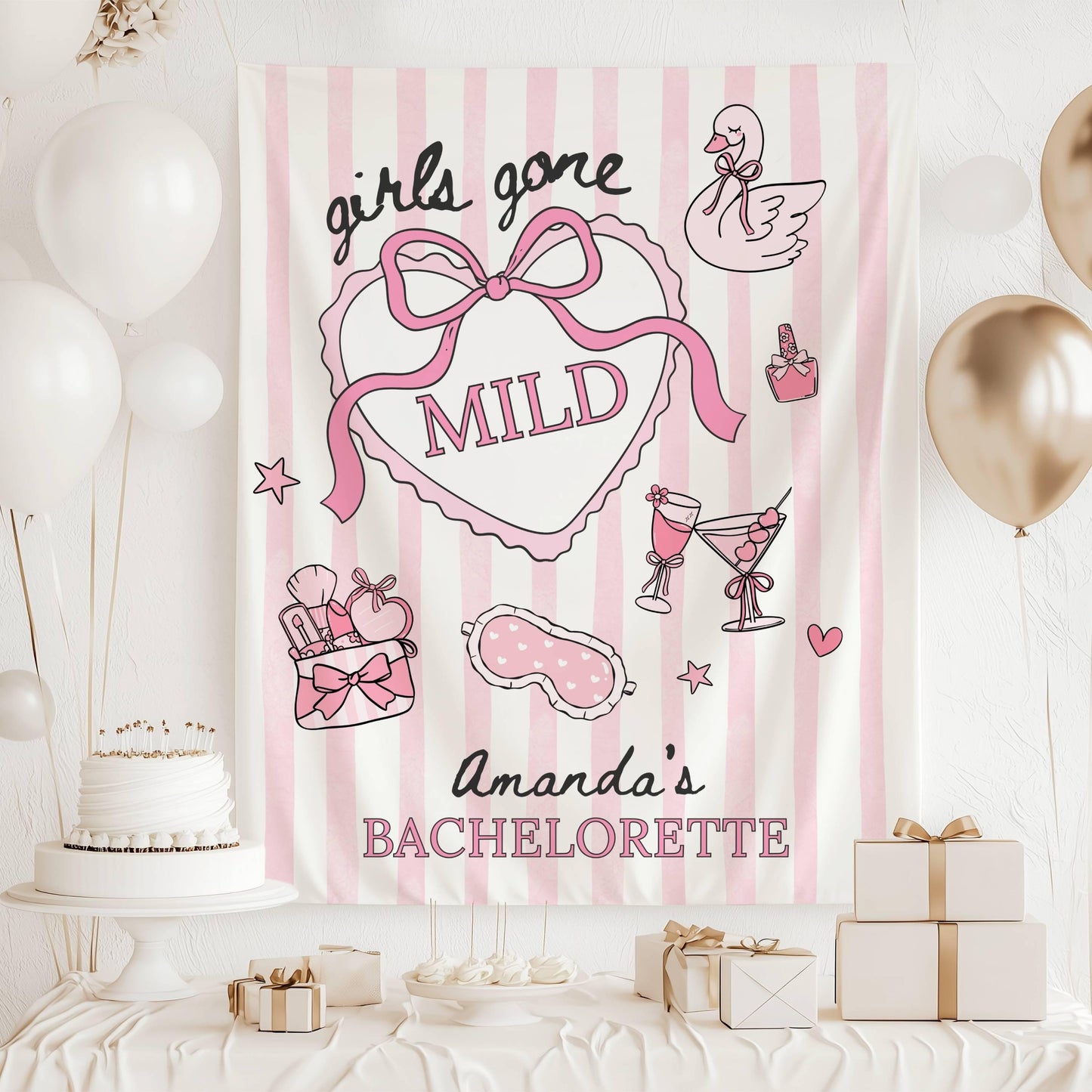 Girls Gone Mild Banner Personalized Bachelorette Party Backdrop Spa Bridal Shower Wall Tapestry Sleepover Bach Weekend Sign - LAUMIANstudio