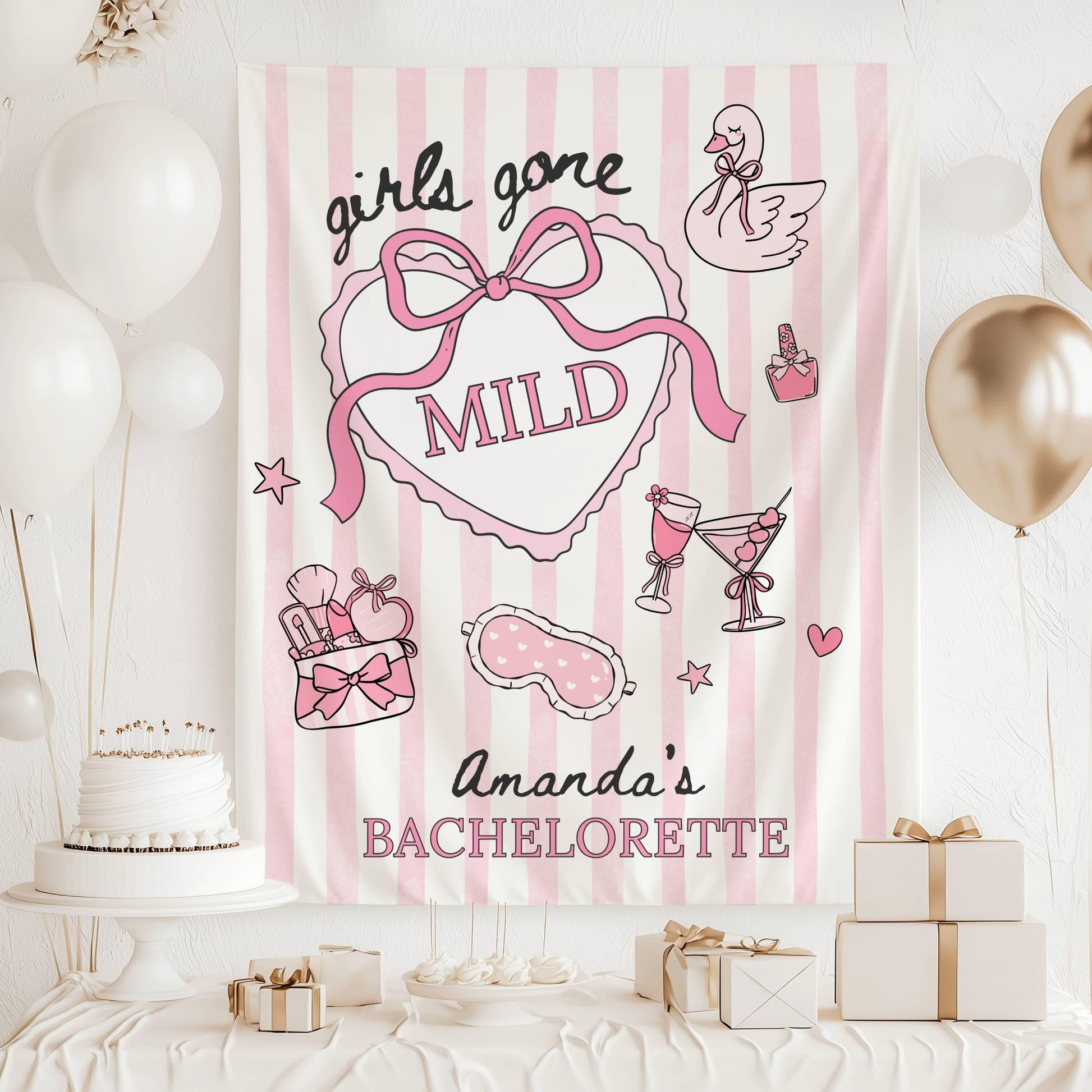 Girls Gone Mild Banner Personalized Bachelorette Party Backdrop Spa Bridal Shower Wall Tapestry Sleepover Bach Weekend Sign - LAUMIANstudio