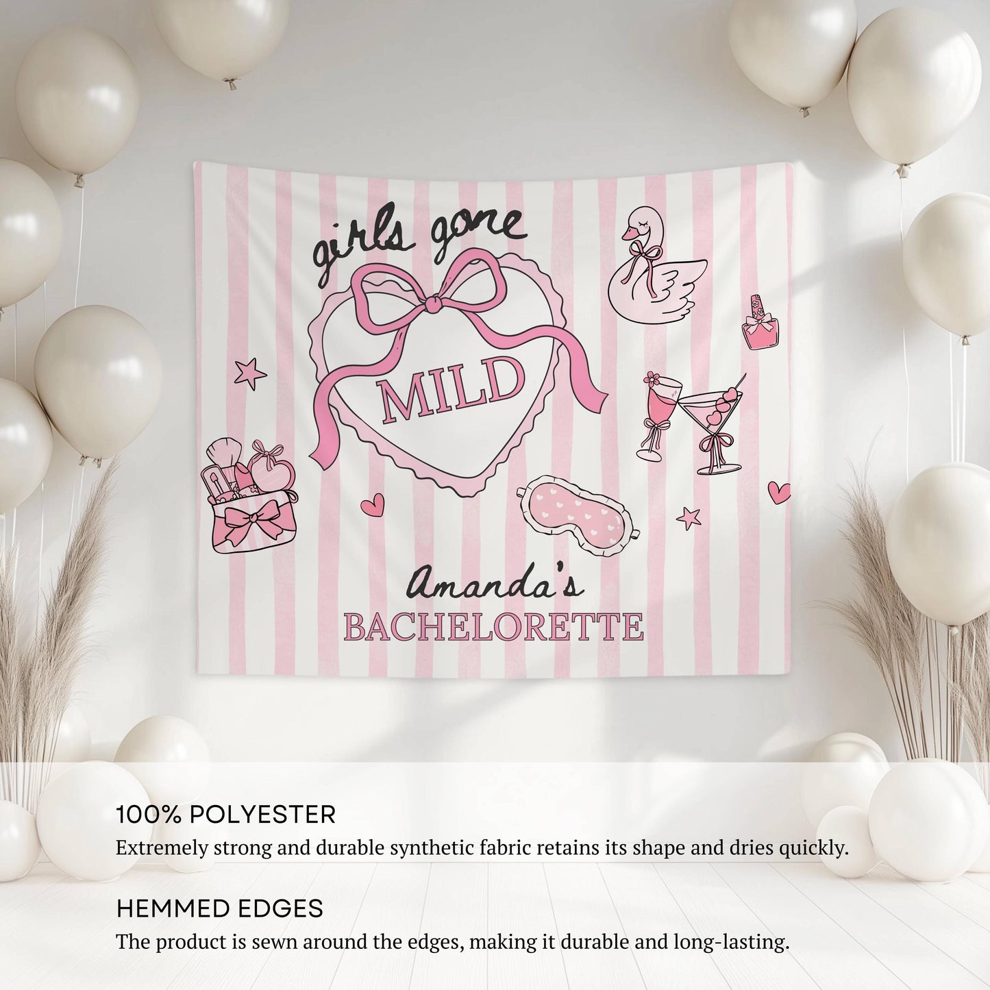Girls Gone Mild Banner Personalized Bachelorette Party Backdrop Spa Bridal Shower Wall Tapestry Sleepover Bach Weekend Sign - LAUMIANstudio