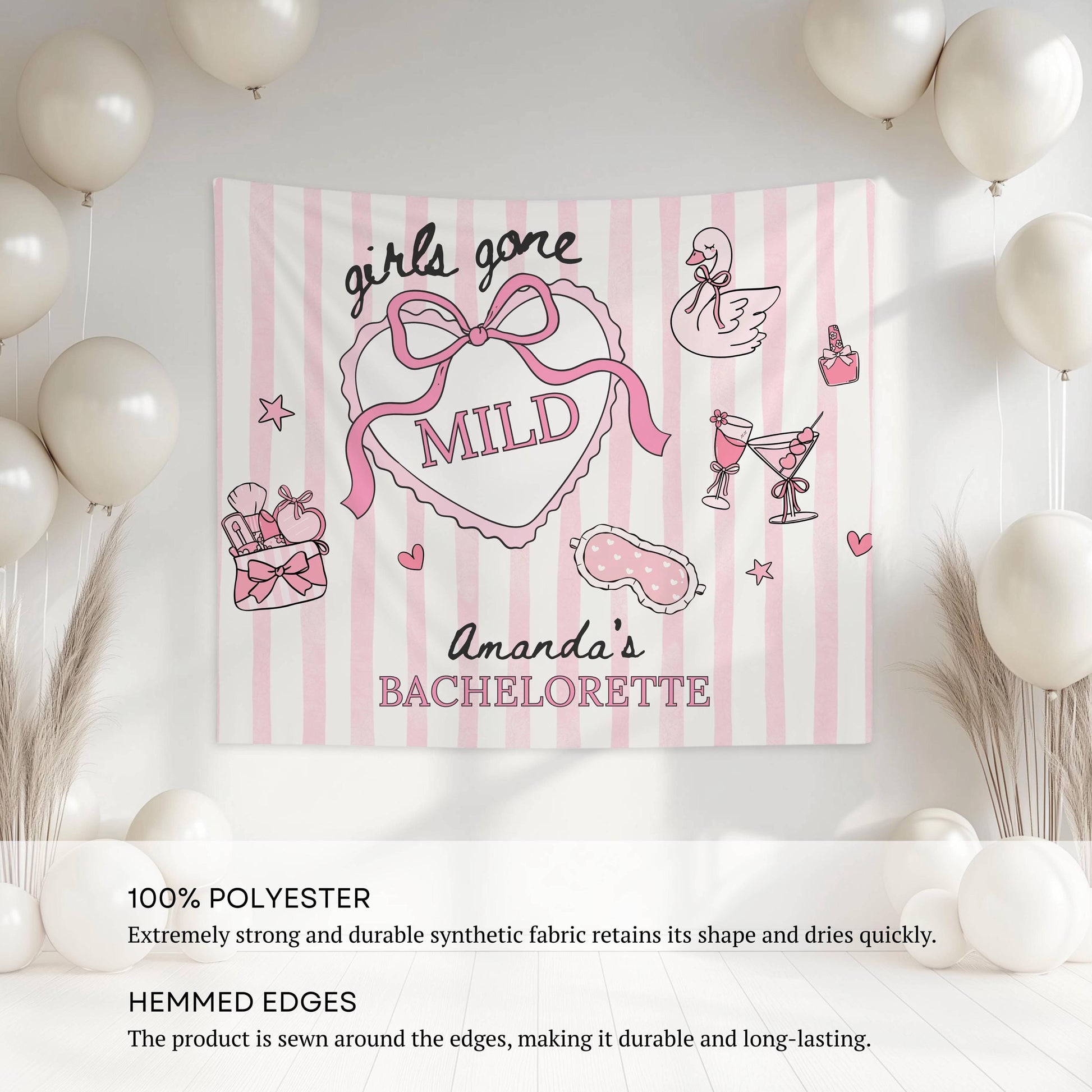 Girls Gone Mild Banner Personalized Bachelorette Party Backdrop Spa Bridal Shower Wall Tapestry Sleepover Bach Weekend Sign - LAUMIANstudio