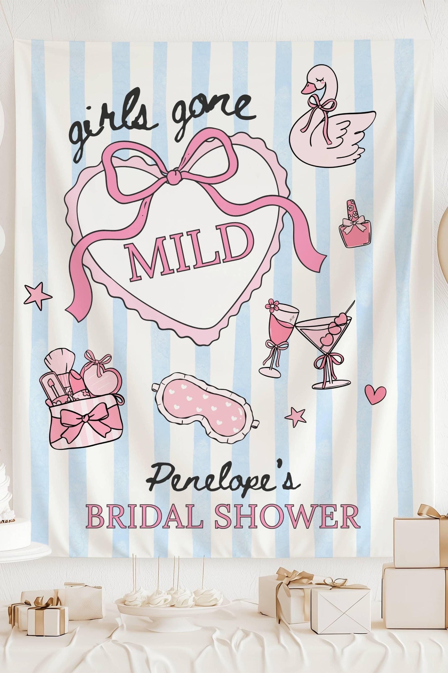 Girls Gone Mild Banner Personalized Bachelorette Party Backdrop Spa Bridal Shower Wall Tapestry Sleepover Bach Weekend Sign - LAUMIANstudio
