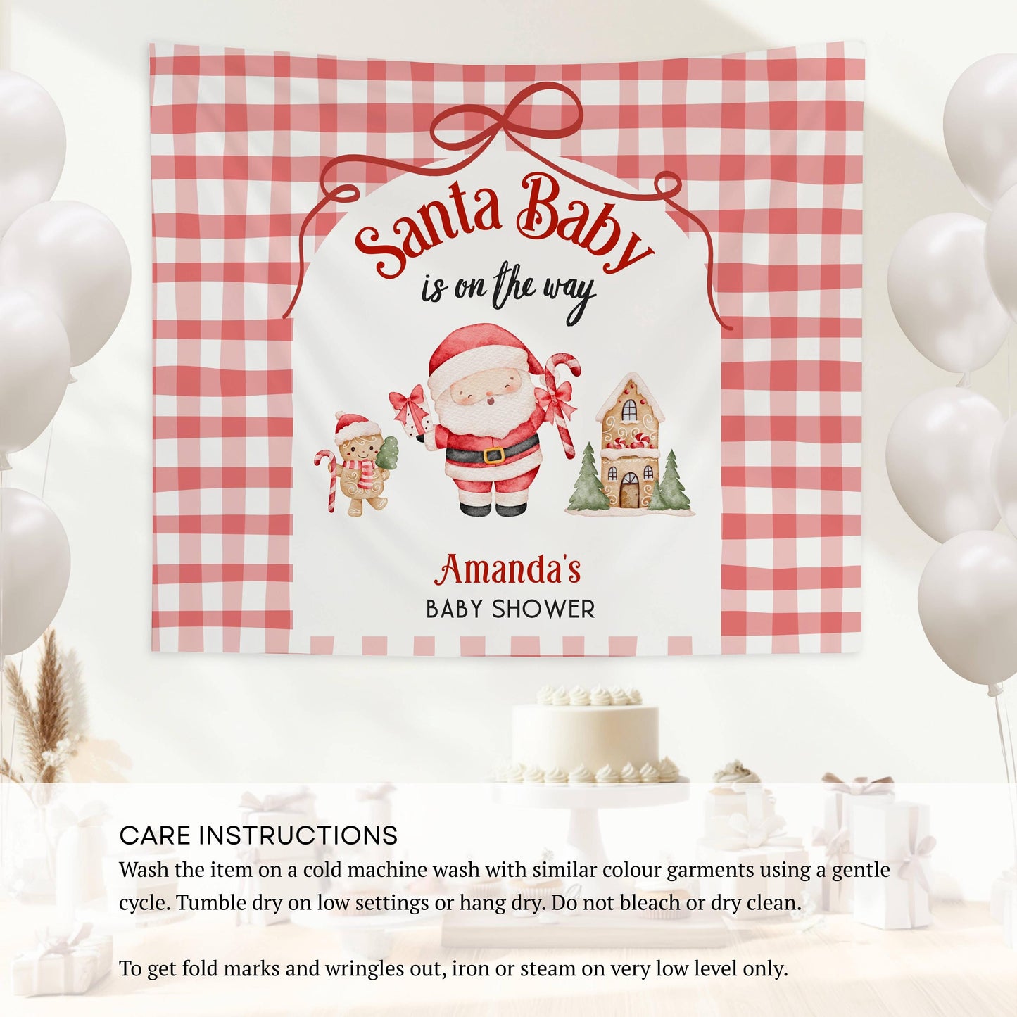 Personalized Santa Baby is on the Way Banner Santa Claus Baby Shower Backdrop Holiday Baby Shower Decor Winter Baby Shower Wall Tapestry - LAUMIANstudio