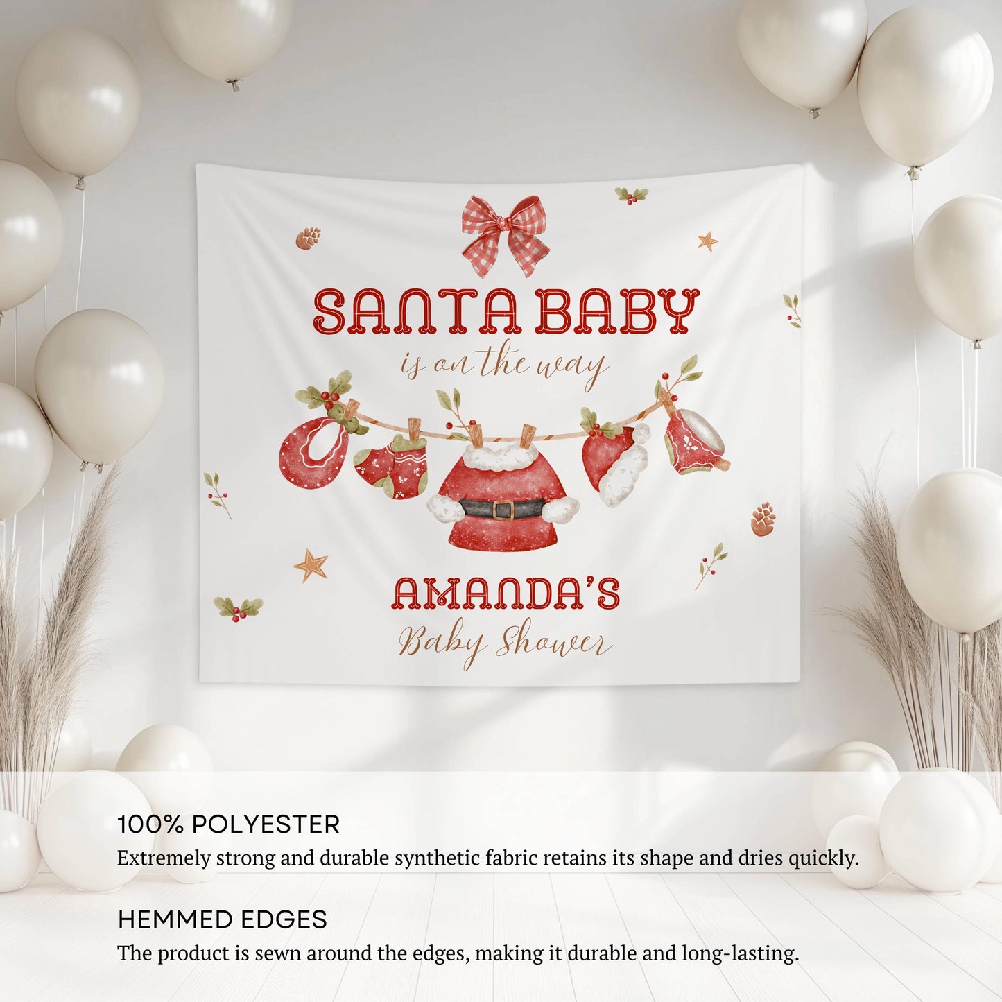 Santa Baby Shower Banner Personalized Christmas Baby Sprinkle Backdrop Merry Little Baby Shower Welcome Sign Santa Clothesline Baby Shower - LAUMIANstudio