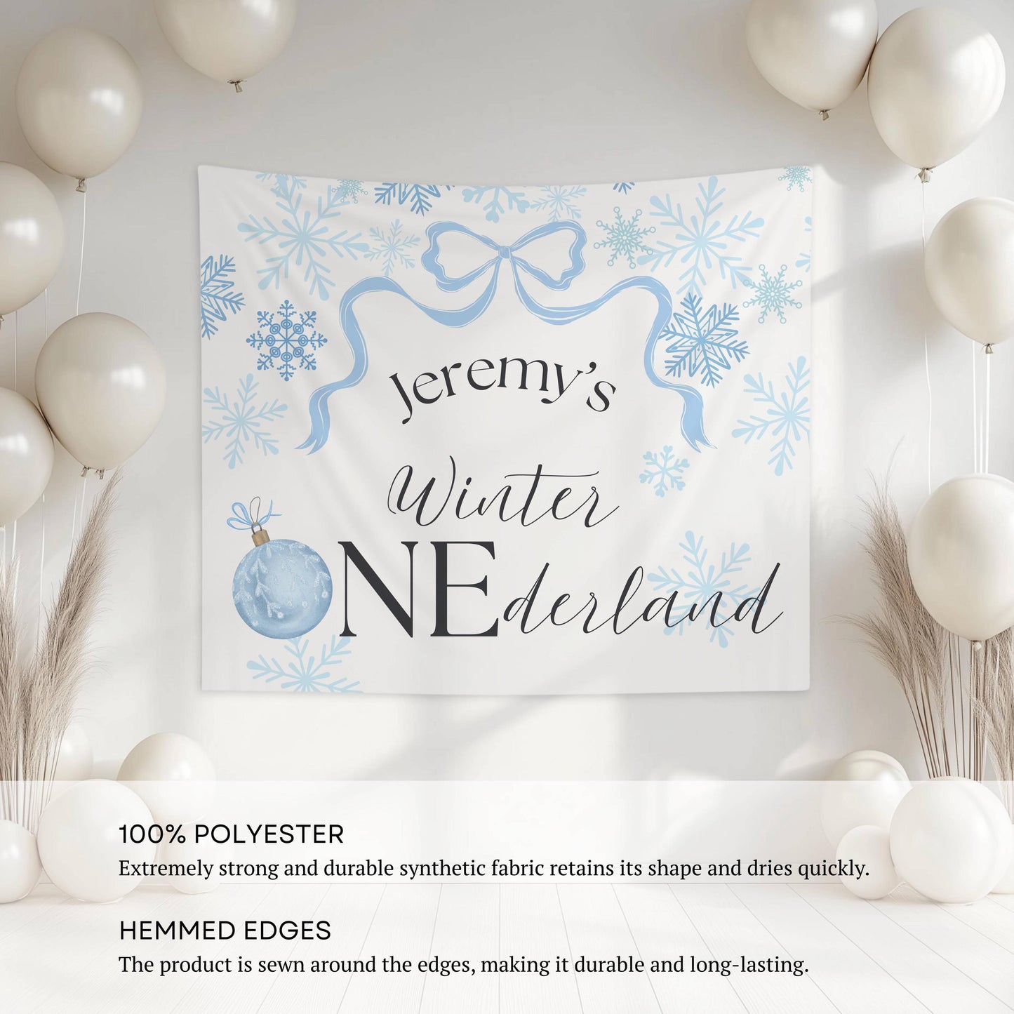 Winter ONEderland Backrop Winter 1st Birthday Party Decor Personalized Snowflake Birthday Banner - LAUMIANstudio