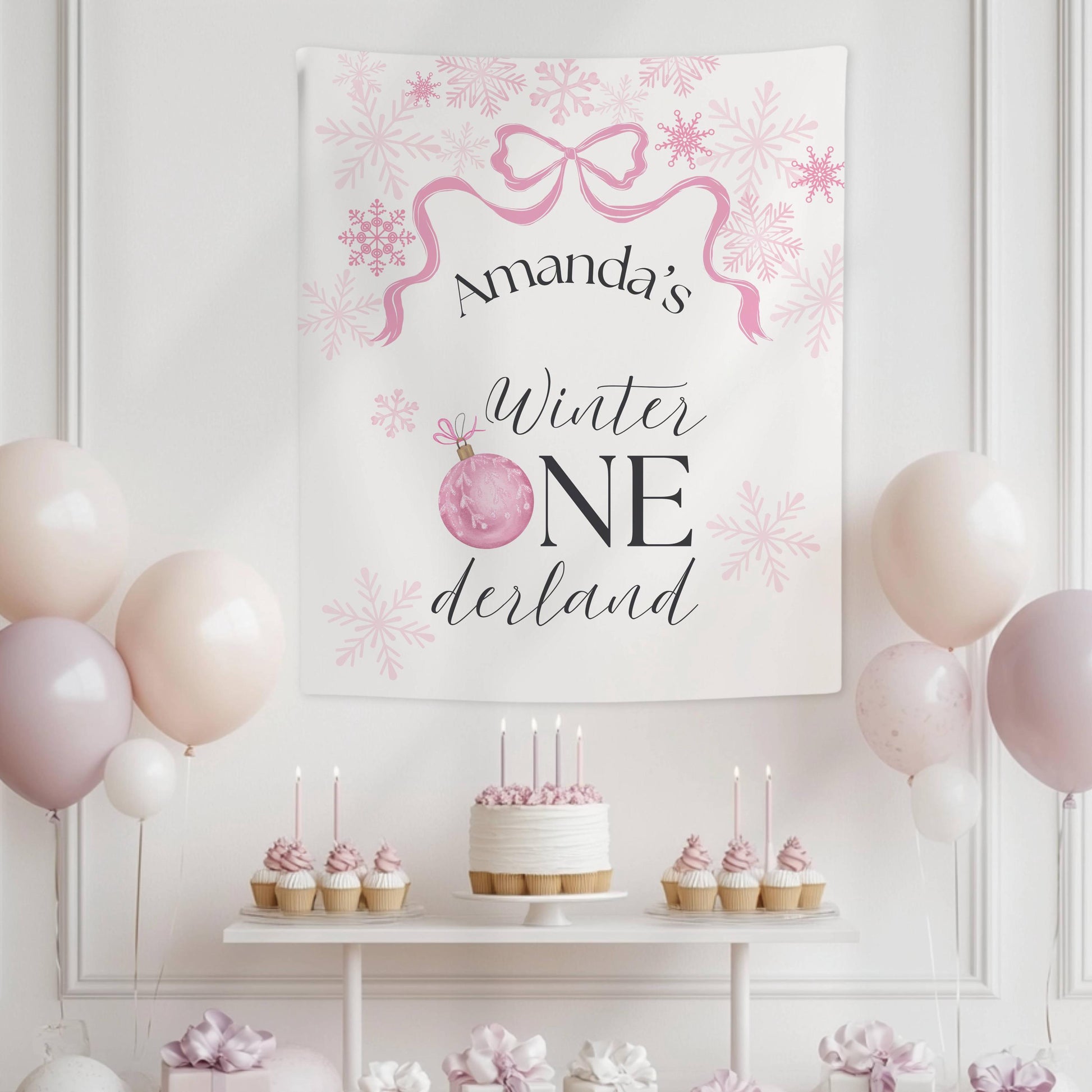 Winter ONEderland Backrop Winter 1st Birthday Party Decor Personalized Snowflake Birthday Banner - LAUMIANstudio