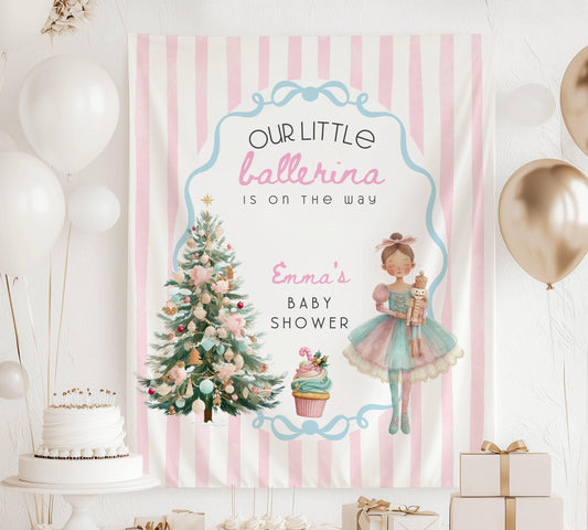 Our Little Sugerplum is on the Way Banner Winter Suger Plum Baby Shower Backdrop Personalized Ballerina Baby Shower Welcome Sign - LAUMIANstudio