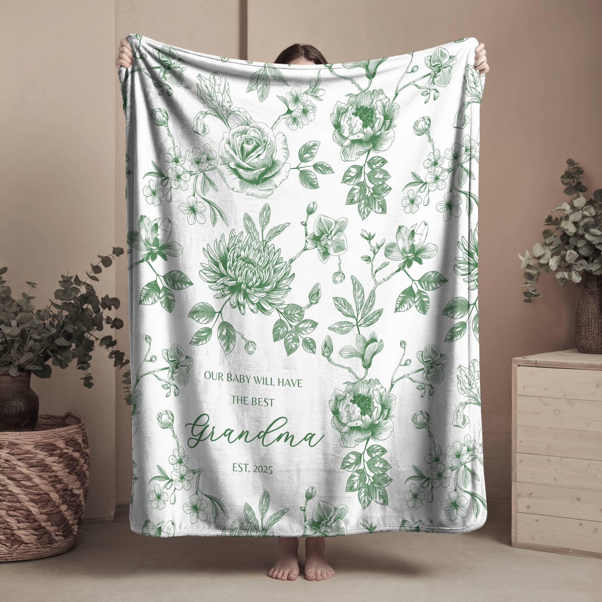 Personalized Nana Woven Blanket Blue Floral Throw Blanket for Grandma with Grandkid Names Personalized Nana Gift for Christmas or Birthday - LAUMIANstudio