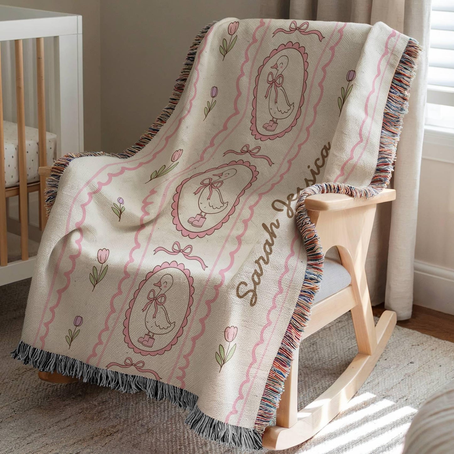 Silly Goose Woven Blanket Personalized Silly Goose Baby Shower Gift Baby Girl Birth Gift Pink Silly Goose 1st Birthday Gift Blanket for Girl - LAUMIANstudio