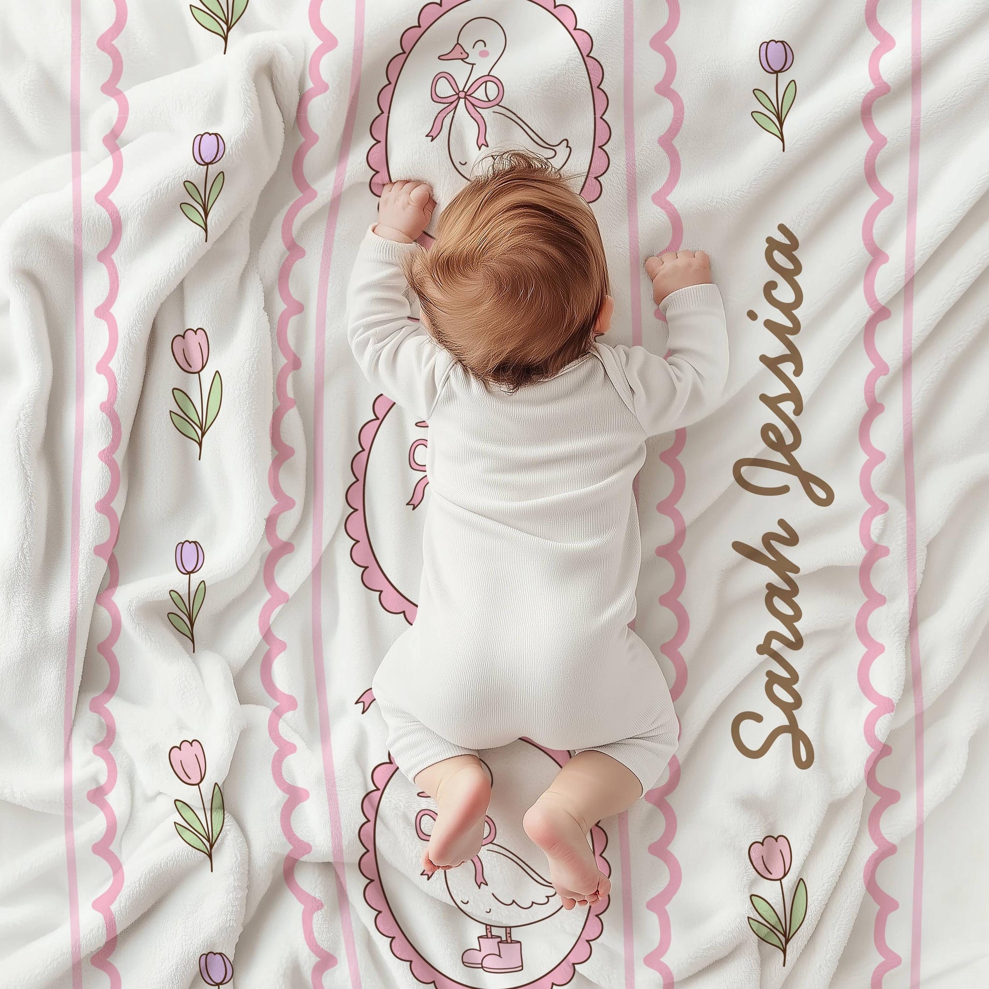 Silly Goose Woven Blanket Personalized Silly Goose Baby Shower Gift Baby Girl Birth Gift Pink Silly Goose 1st Birthday Gift Blanket for Girl - LAUMIANstudio