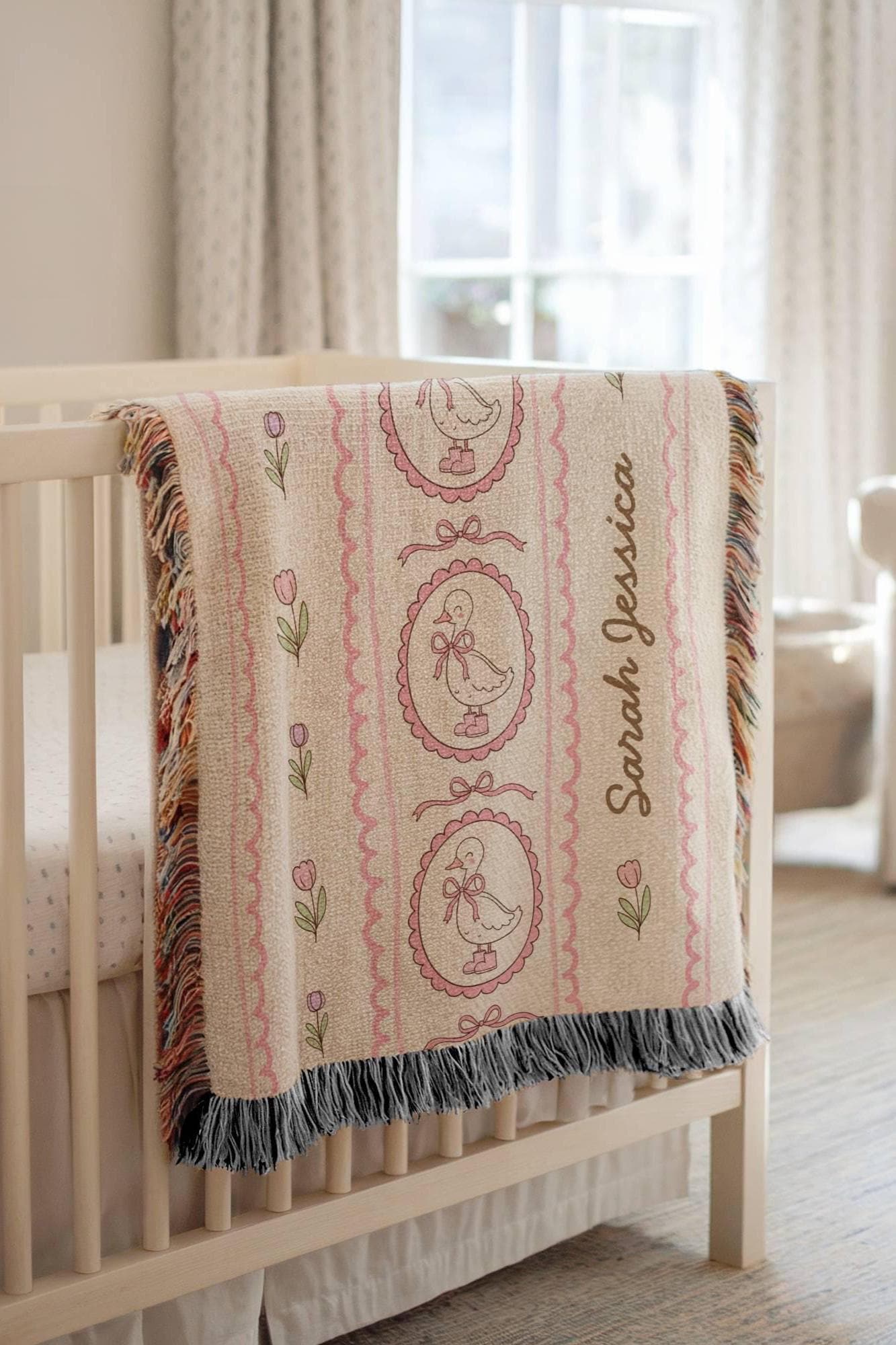 Silly Goose Woven Blanket Personalized Silly Goose Baby Shower Gift Baby Girl Birth Gift Pink Silly Goose 1st Birthday Gift Blanket for Girl - LAUMIANstudio