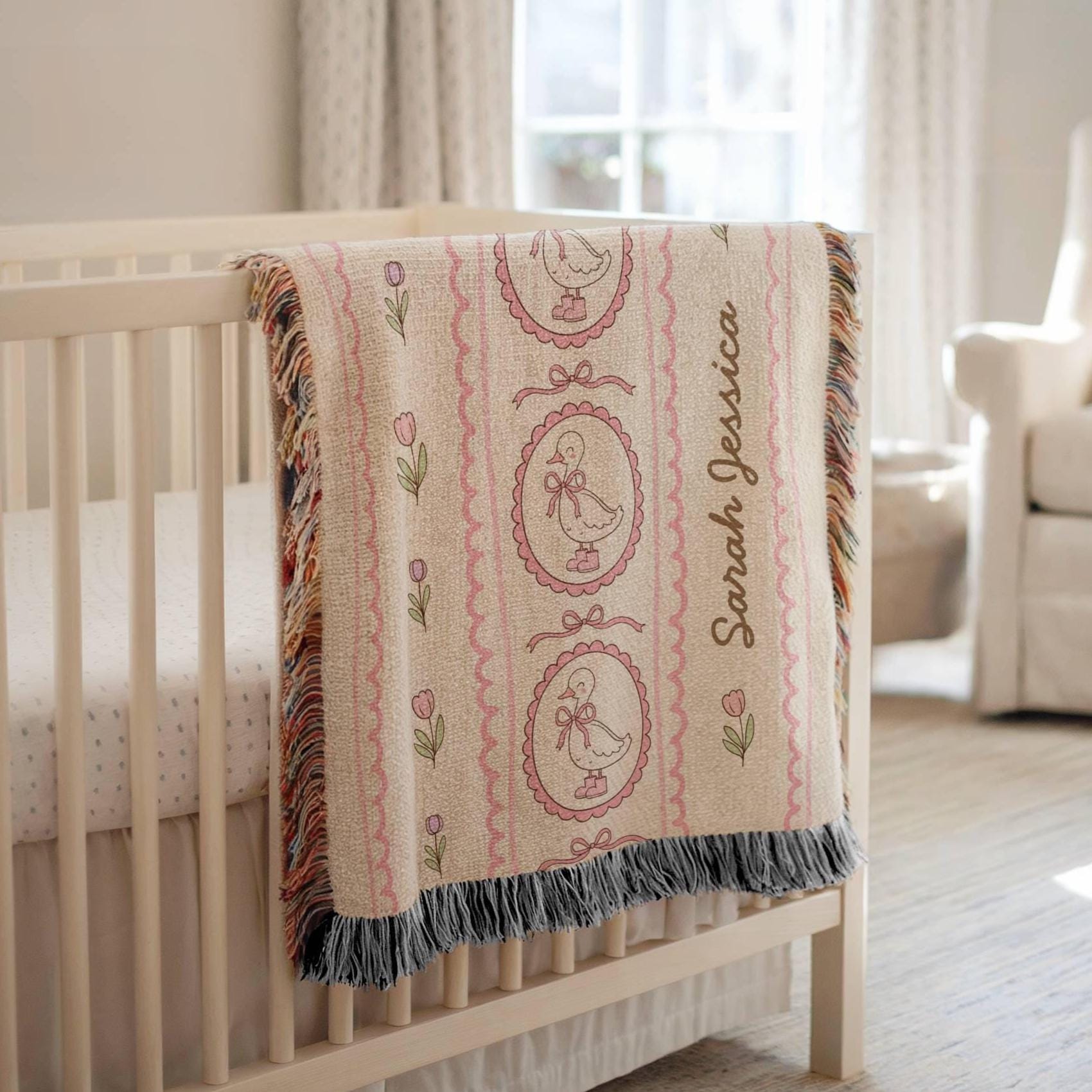 Silly Goose Woven Blanket Personalized Silly Goose Baby Shower Gift Baby Girl Birth Gift Pink Silly Goose 1st Birthday Gift Blanket for Girl - LAUMIANstudio