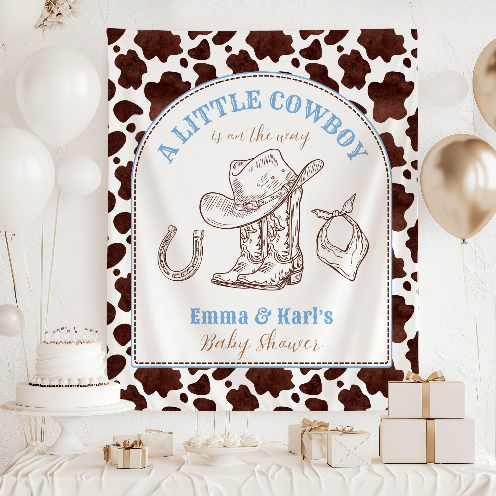 Little Cowboy Baby Shower Banner Personalized Baby Boy Shower Party Decor Wild West Baby Shower Wall Tapestry Western Shower Welcome Sign - LAUMIANstudio
