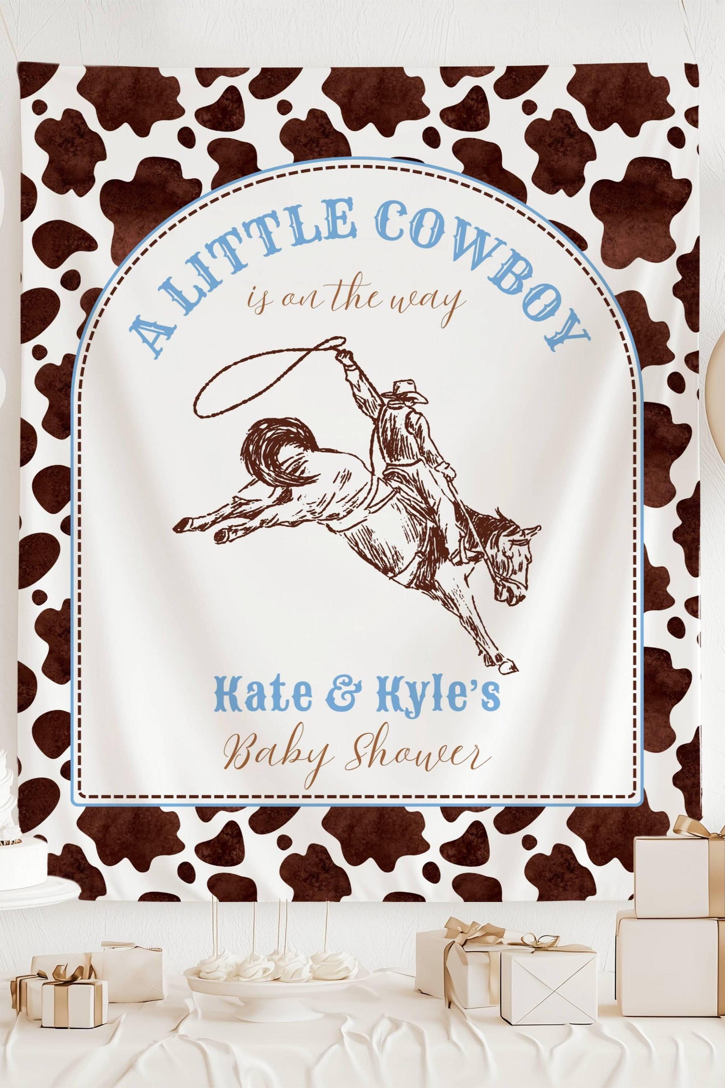 Little Cowboy Baby Shower Banner Personalized Baby Boy Shower Party Decor Wild West Baby Shower Wall Tapestry Western Shower Welcome Sign - LAUMIANstudio