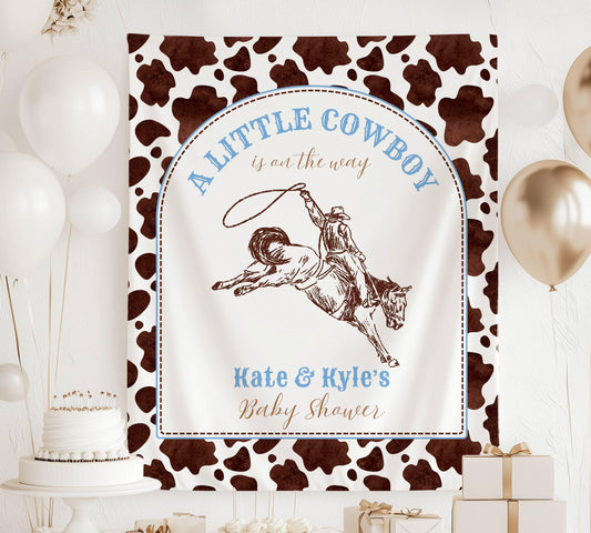 Little Cowboy Baby Shower Banner Personalized Baby Boy Shower Party Decor Wild West Baby Shower Wall Tapestry Western Shower Welcome Sign - LAUMIANstudio