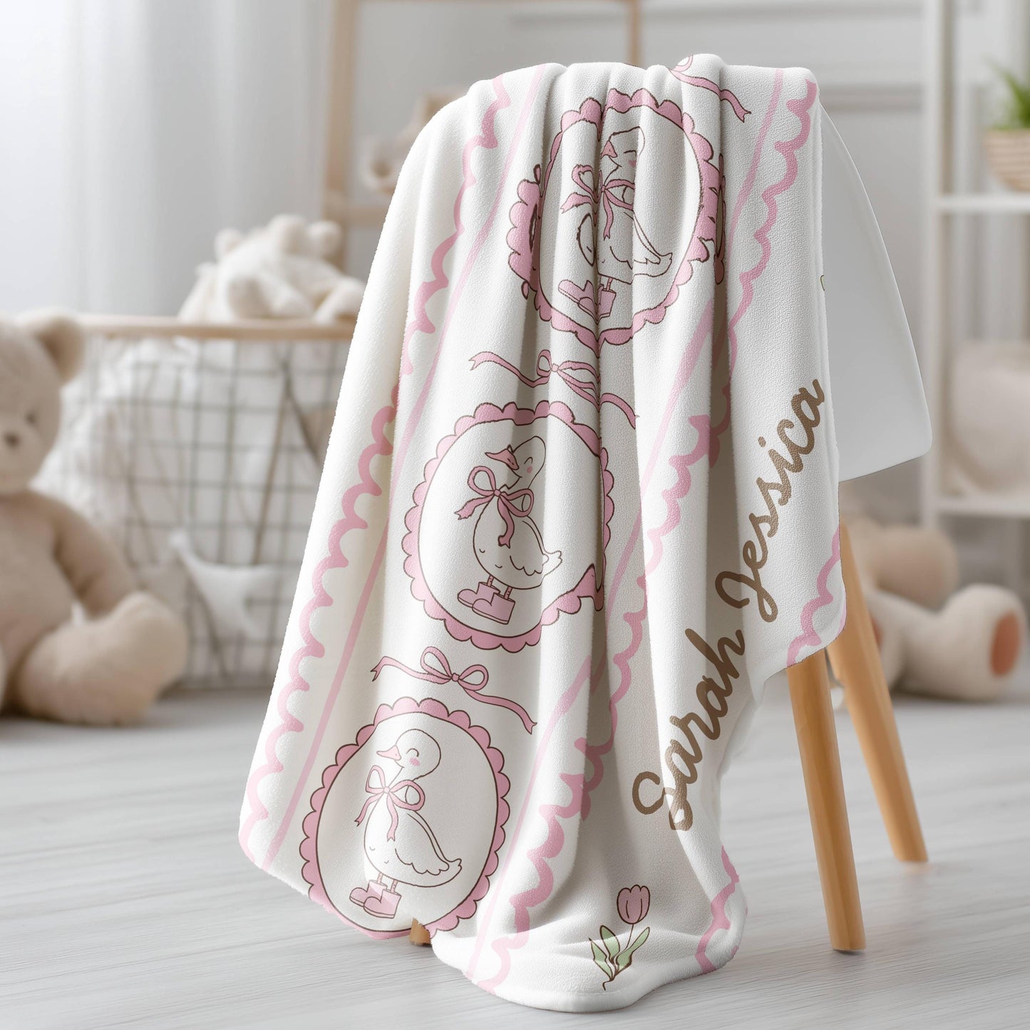 Silly Goose Woven Blanket Personalized Silly Goose Baby Shower Gift Baby Girl Birth Gift Pink Silly Goose 1st Birthday Gift Blanket for Girl - LAUMIANstudio
