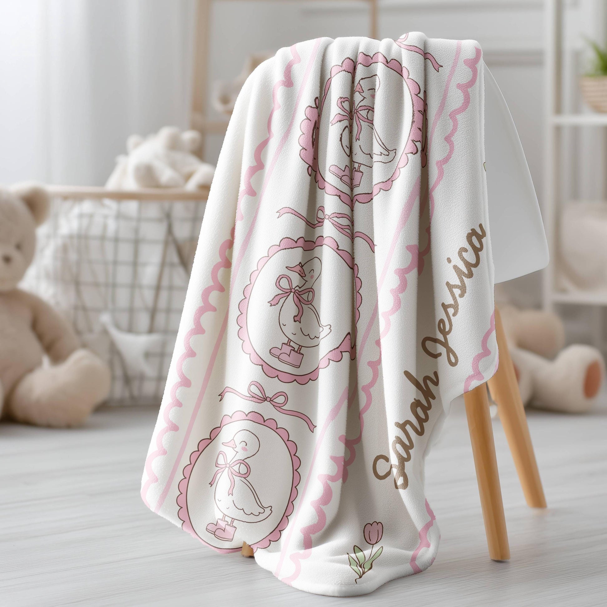 Silly Goose Woven Blanket Personalized Silly Goose Baby Shower Gift Baby Girl Birth Gift Pink Silly Goose 1st Birthday Gift Blanket for Girl - LAUMIANstudio
