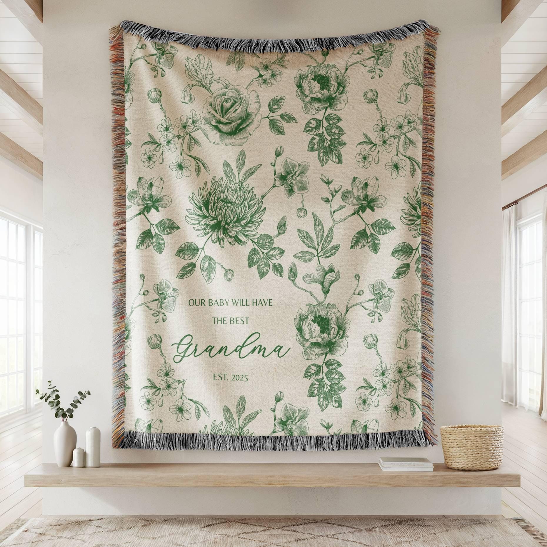 Personalized Gigi Woven Blanket Toile Floral Throw Blanket for Grandmother with Kid Names Custom Christmas Gift for Nana Birthday Blanket - LAUMIANstudio