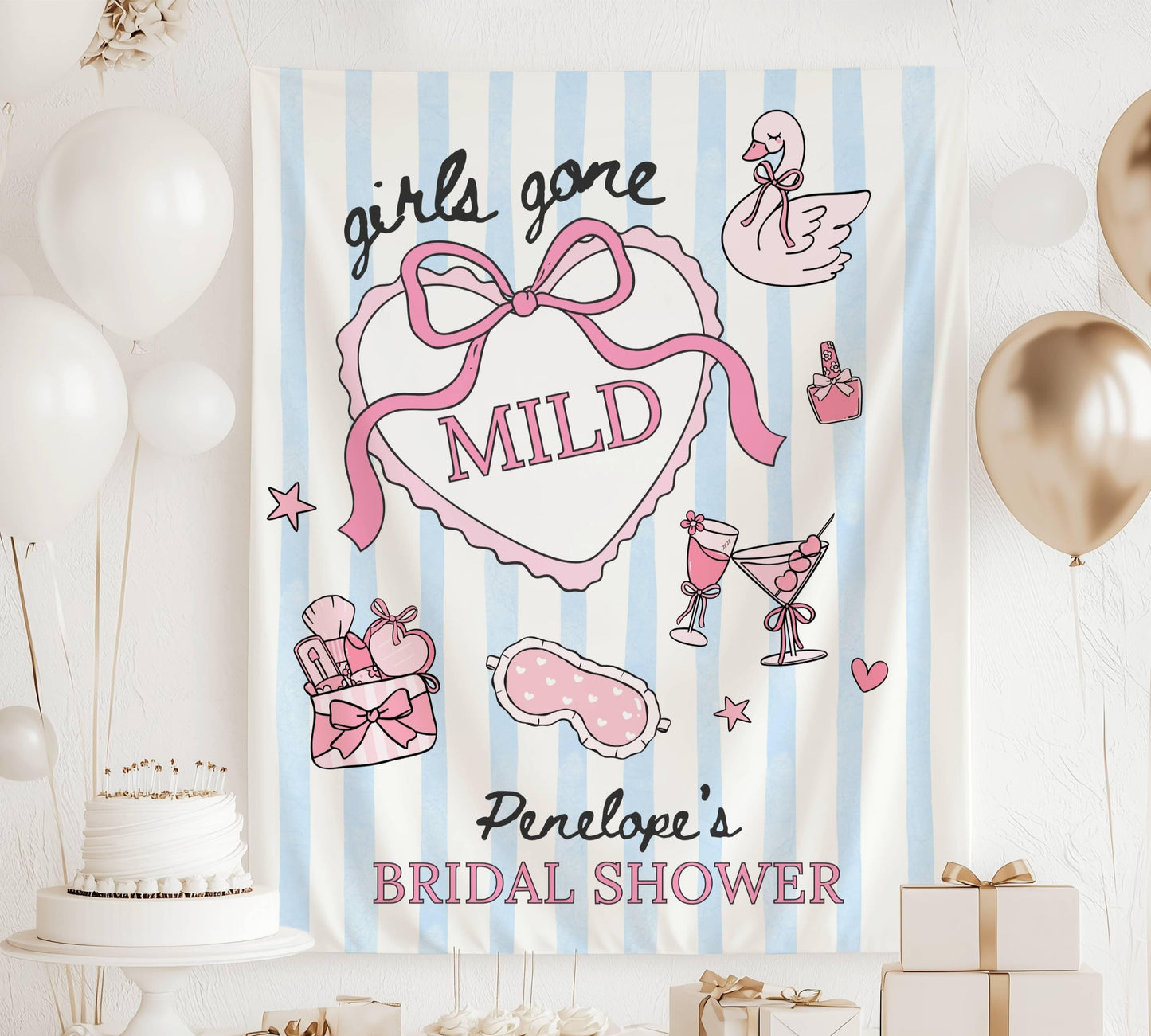Girls Gone Mild Banner Personalized Bachelorette Party Backdrop Spa Bridal Shower Wall Tapestry Sleepover Bach Weekend Sign - LAUMIANstudio