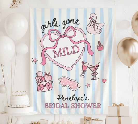 Girls Gone Mild Banner Personalized Bachelorette Party Backdrop Spa Bridal Shower Wall Tapestry Sleepover Bach Weekend Sign - LAUMIANstudio