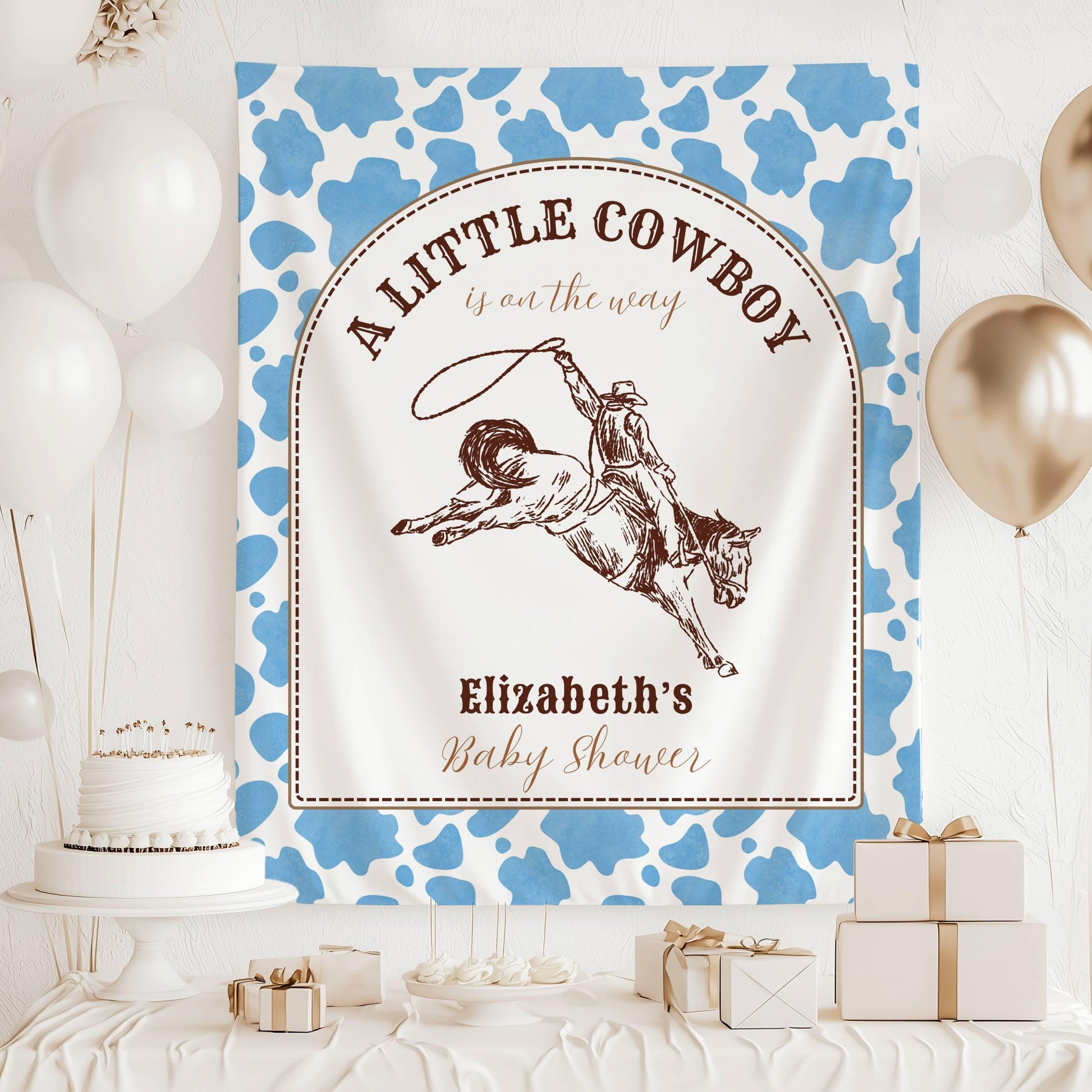 Little Cowboy Baby Shower Banner Personalized Baby Boy Shower Party Decor Wild West Baby Shower Wall Tapestry Western Shower Welcome Sign - LAUMIANstudio
